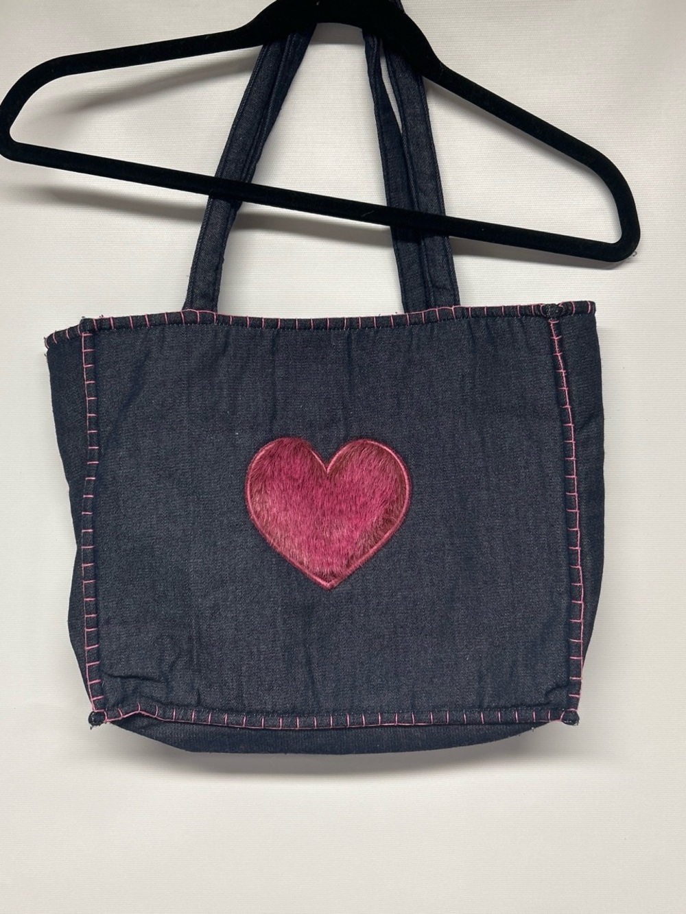 Dark Denim Tote with Pink Heart Accent